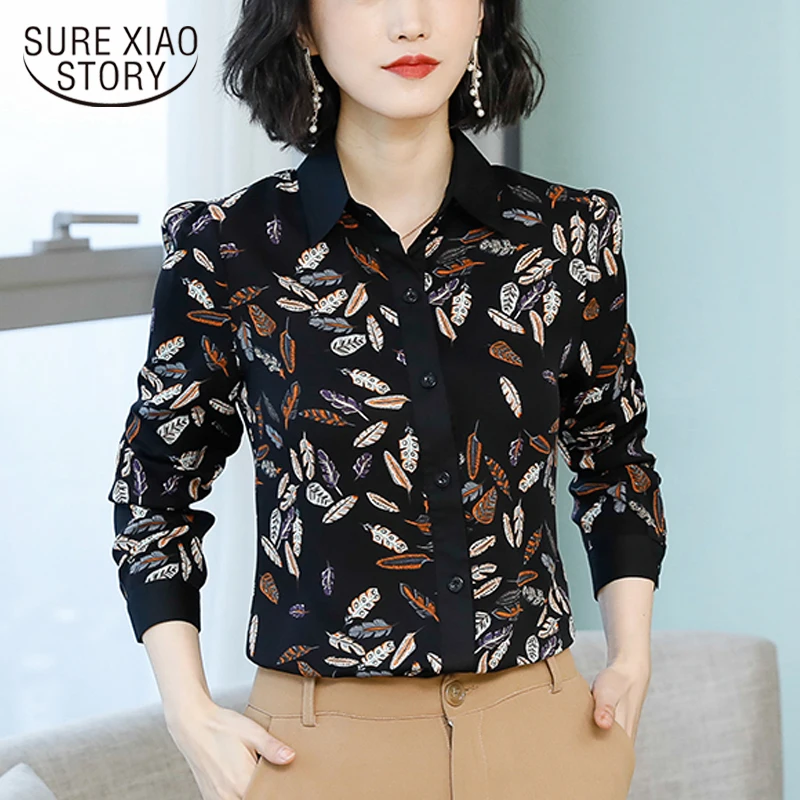 

2019 new printed long sleeve chiffon shirt fashion temperament retro shirt trend women shirts womens tops and blouses 2374 50