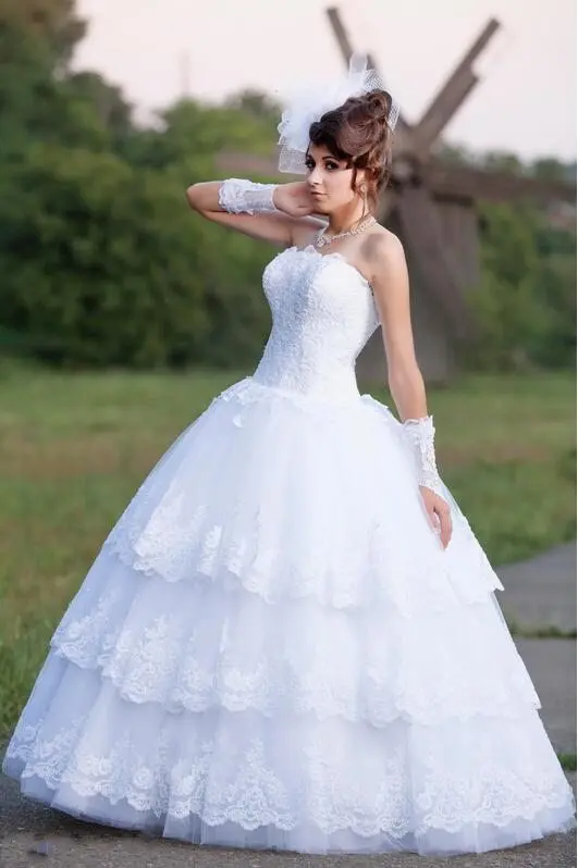 Vestido De Noiva 2019 бальное платье аппликации без бретелек белые кружевные свадебные платья свадебное платье