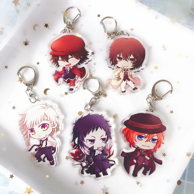 

2019 Bungo Stray Dogs Keychain Double Sided Key Chain Acrylic Pendant Anime Accessories Cartoon Key Ring
