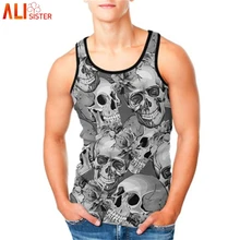 Alisister размера плюс, Пляжная майка, мужская, 3d, Череп, принт, панк-жилет, мужской, женский, без рукавов, бодибилдинг, фитнес-майки, лето