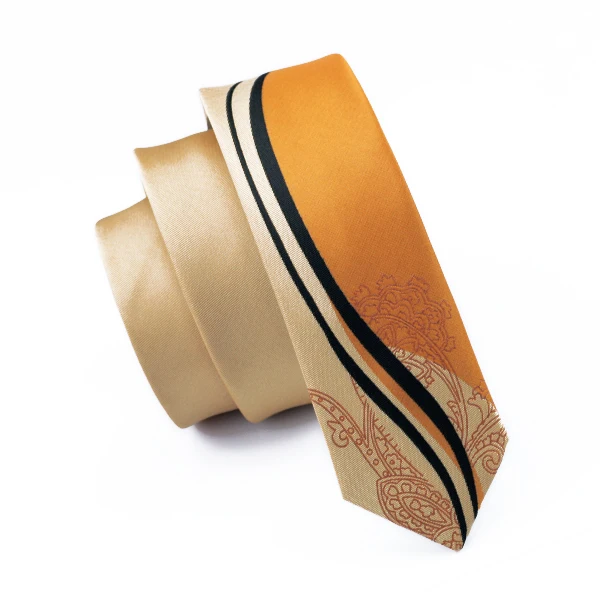 5.5CM Fashion Slim Skinny Golden Orange Tie Gravata Silk Jacquard Woven Narrow Neckties For Men Wedding Party Casual Drop Ship