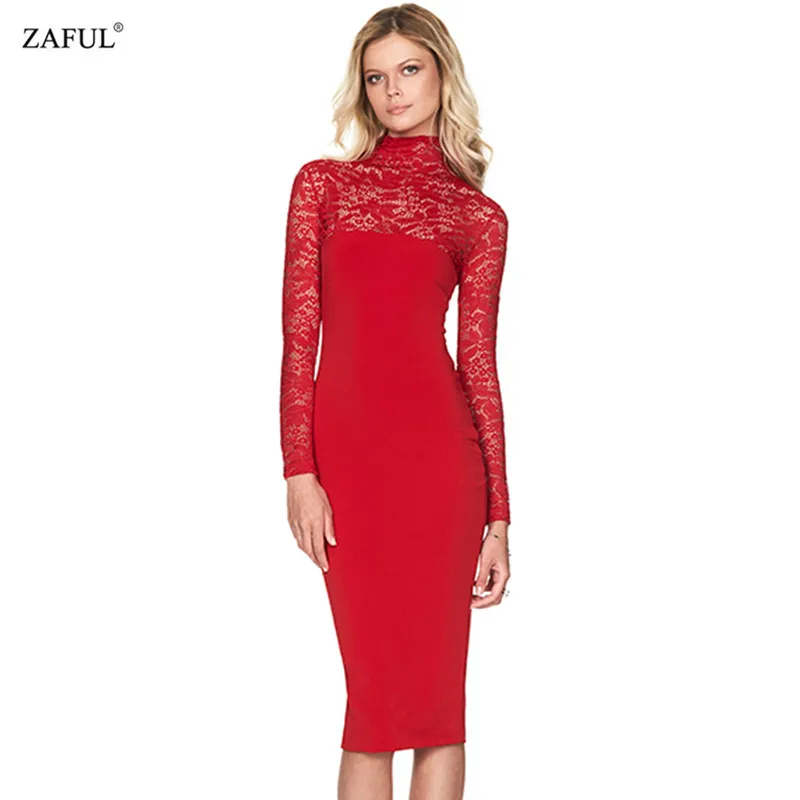 Red long sleeve turtleneck dress cheap online