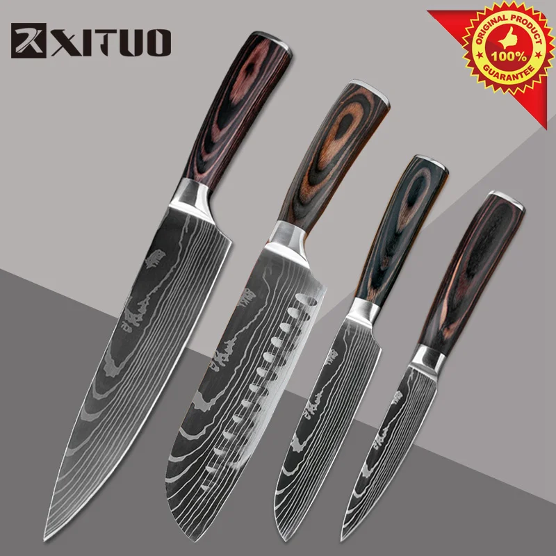 

XITUO Kitchen Knife Japanese Knife Cooking Set 3" 5" 7" 8" inch+Laser Damascus Pattern Paring Fruit Vege Chef Knife Kitchen Tool