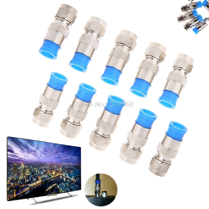 

10Pcs RG6 RG59 F Compression Connectors Coaxial Coax Cable Fitting Tools O-Ring Oct15 Drop ship