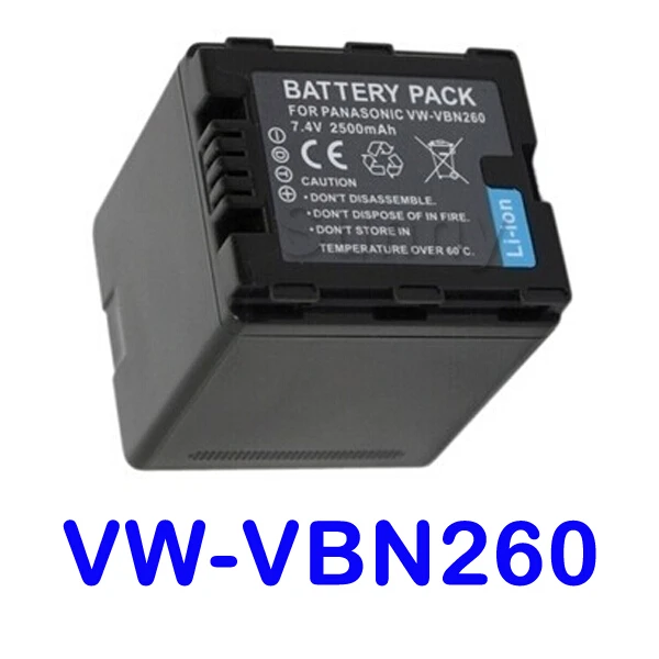 

Lithium Ion Rechargeable Battery pack for Panasonic VW-VBN260,VW VBN260,VW-VBN260E, VW-VBN130,VW-VBN390 and Camcorder - 2500mAh