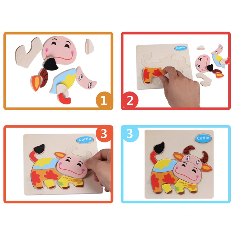 Деревянные 3D пазлы-головоломки, деревянные игрушки для детей, пазлы с изображениями животных из мультфильмов, развивающие, образовательные игры, игрушки-пазлы