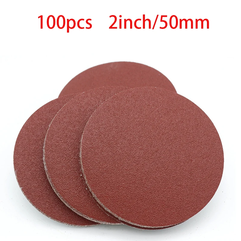 100pcs 50mm 2 Inches Grit 800 1000 1200 1500 2000 3000 Sanding Discs Hook Loop Sandpaper Round Sandpaper Disk Sand Sheet