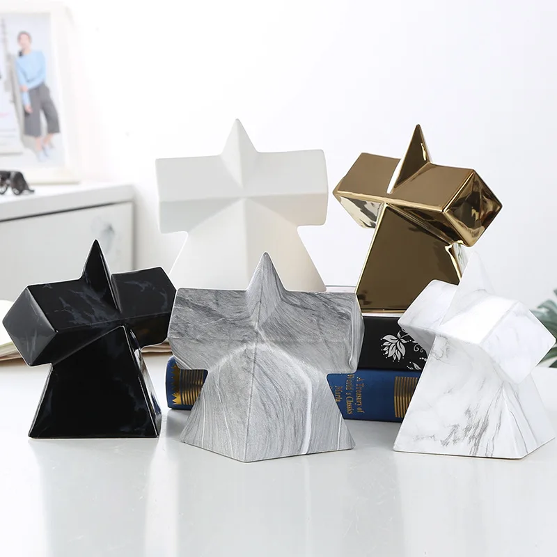 

Marble Sharp Corner Cross Desk Decoration Modern Irregular Abstract Geometric Ceramic Ornaments Gold Cross for Keep Safe