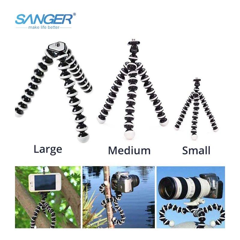  SANGER SLR Action Camera Mobile Phone Octopus Tripod+Mount Adapter Stand+Clip Small/Medium/Large wi