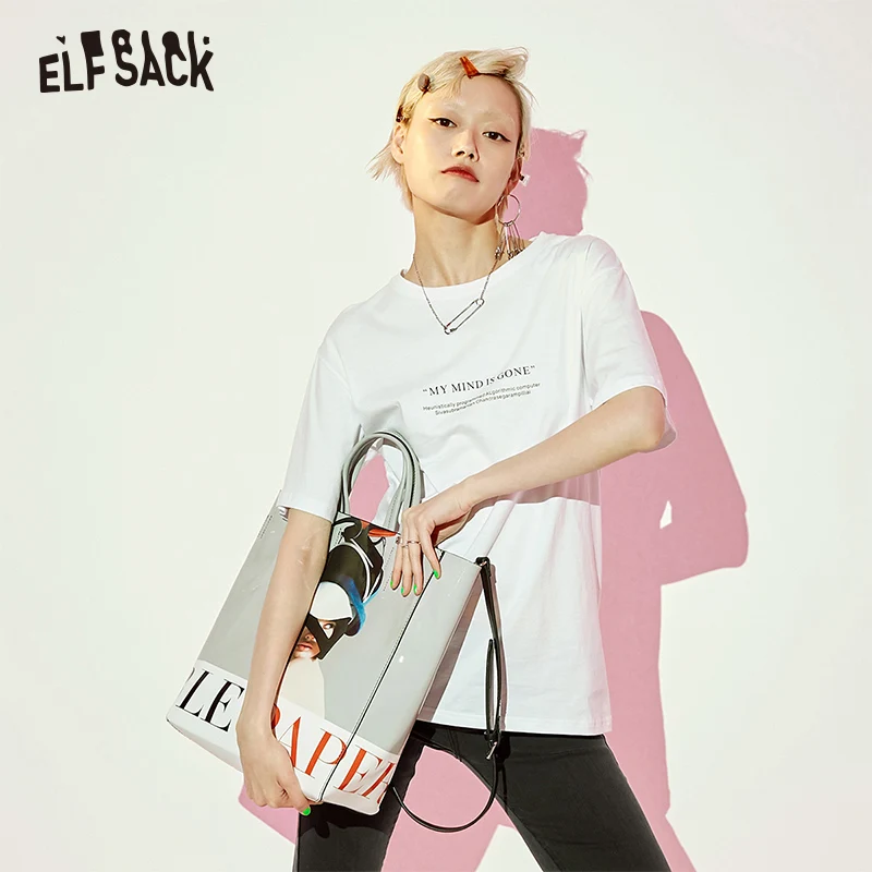 Ceny Samstree biały bawełniany list drukuj kobiety T shirt moda O Neck Oversize trójnik żeński topy 2019 letnie biuro Lady Basis t shirty