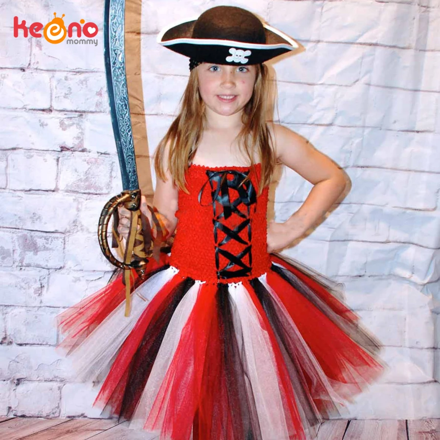 

Skull Pattern Girl Halloween Pirate Tutu Dresses Kids Party Dress Children Photography Cosplay Outfits Summer Tulle Dress