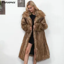 Зимнее женское пальто из искусственного меха, длинное тонкое утепленное пальто, модная теплая верхняя одежда, пальто из искусственного меха размера плюс 3XL