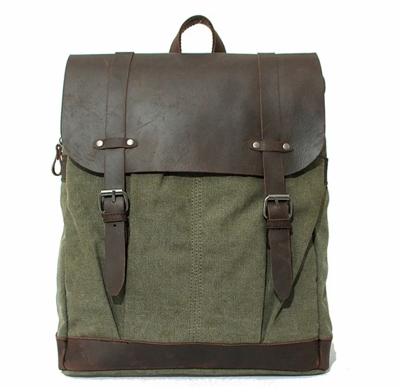 

2019 FREE shipping men's vintage casual canvas backpacks cowhide school backpack for men canvas bags travel backpack bag