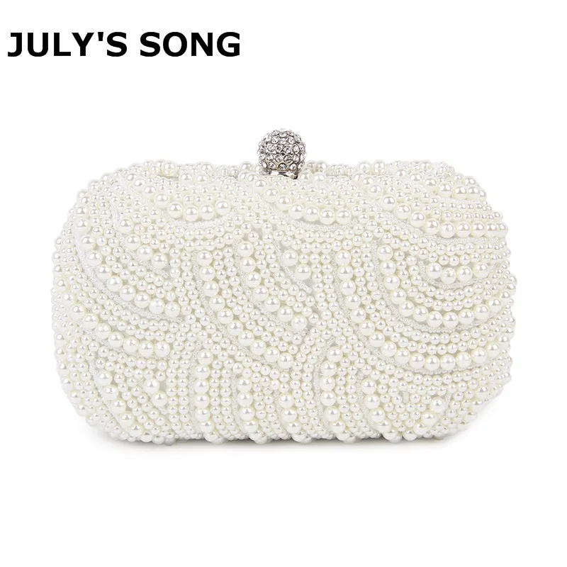 

Handmade Two Sided Beaded Pearls Evening Bag Wedding Party Rhinestones Beading Purse Clutch Bag Banquet Party Bags White Pearl