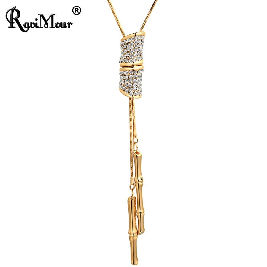 Женское длинное ожерелье с бамбуковым кулоном Rhinestone в Корейском стиле|fashion