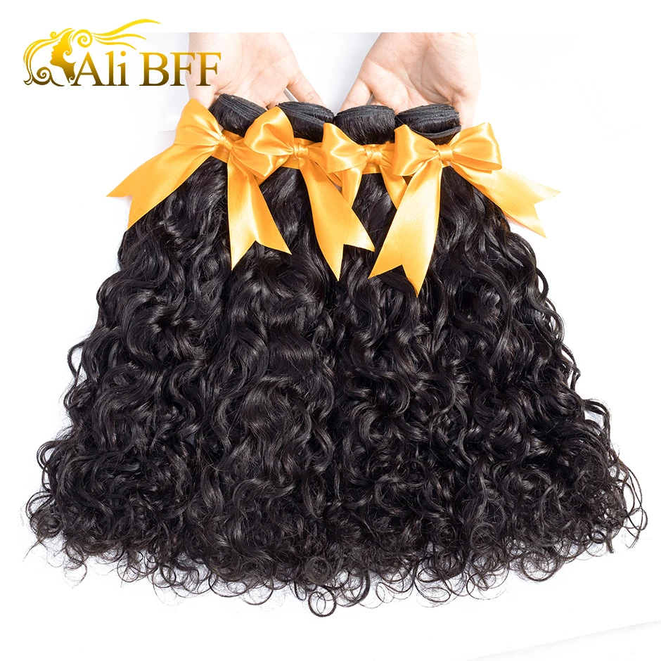 ALI BFF Brazilian Water Wave Hair Bundles 100% Human Weaving 1/3/4 Bundle Deals Remy Extension Natural Color | Шиньоны и парики