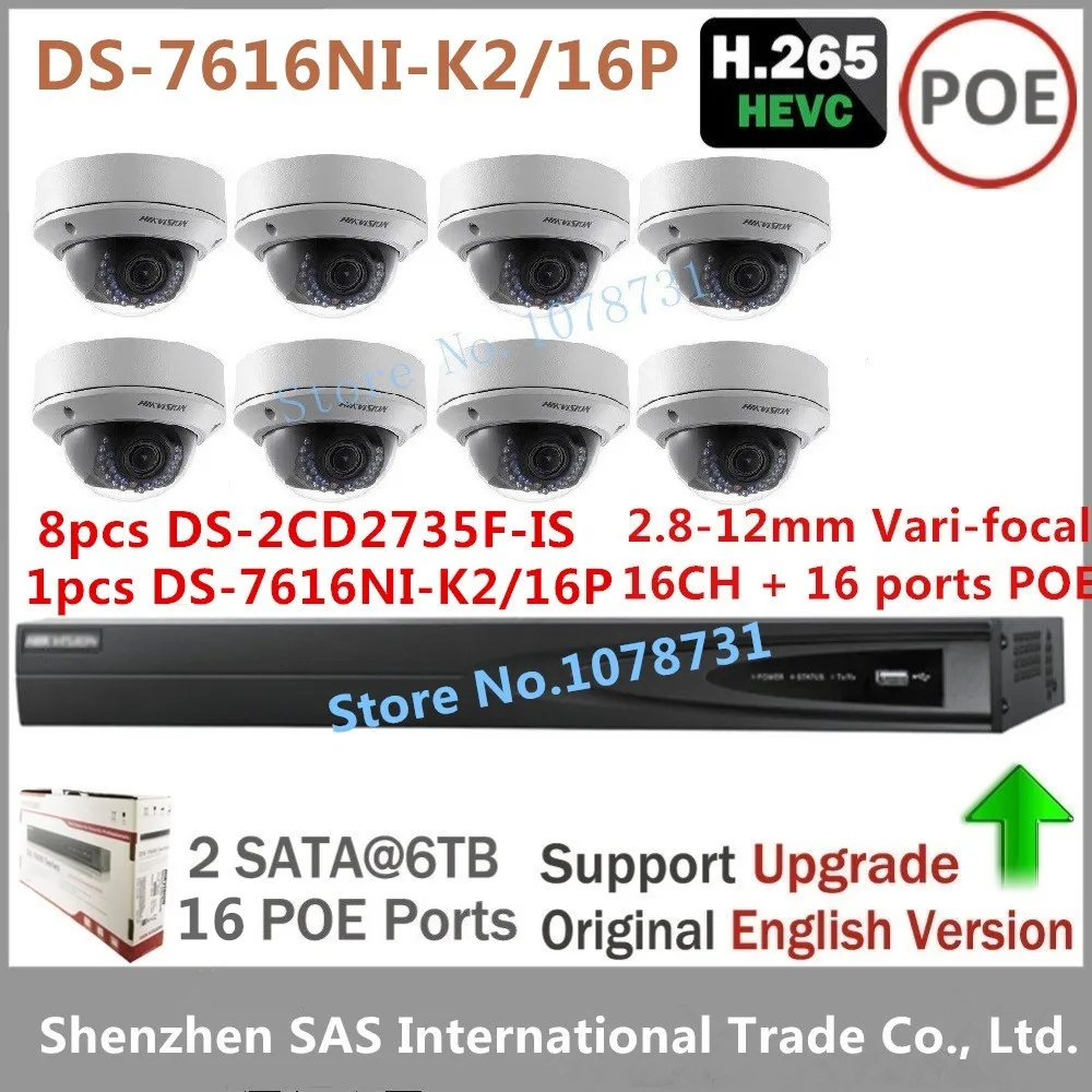 Hikvision DS 7616NI K2/16 P 16CH 16 независимых POE NVR играть H.265 + 2CD2735F IS 3MP IP Камера 2 8 12 мм зум
