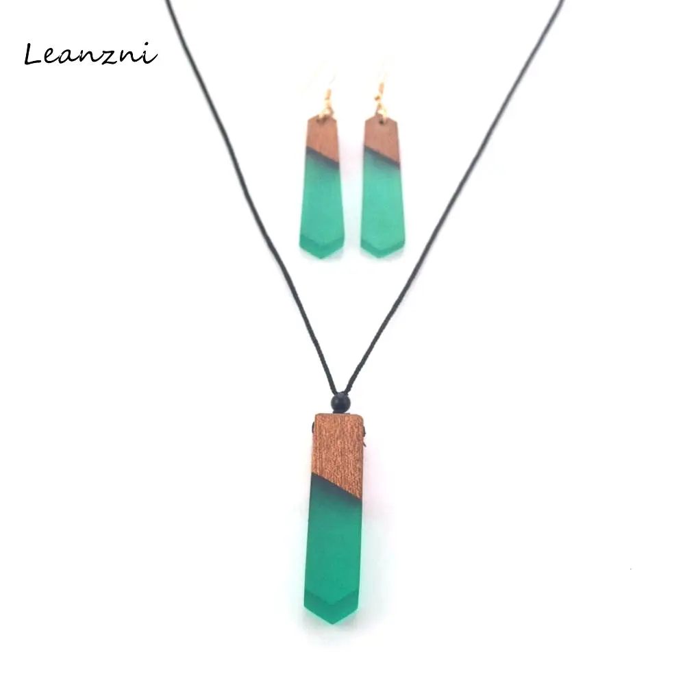 

Leanzni Antique wood resin pendant suit, green fashion jewelry, knitted rope, gift, wholesale. Necklace