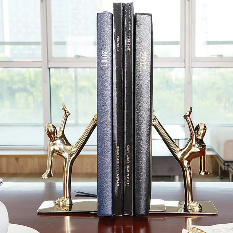 1 pair Simple Style Body Art Metal Bookend Shelf Golden Bookend Holder