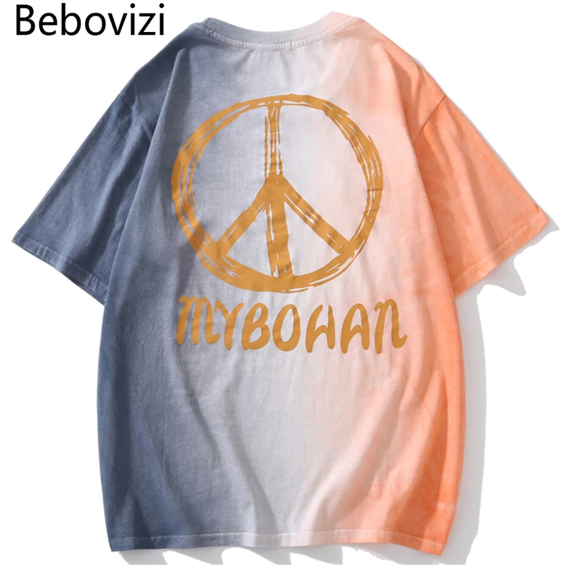 

Bebovizi Streetwear Style Peace Sign Print T-Shirts Men Hip Hop Pocket Colorful T Shirt Summer Tshirt Harajuku Oversized Tops