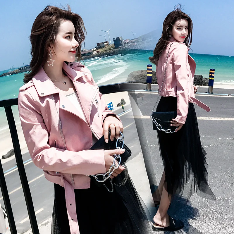 

Fashion women's 2019 spring new imitation leather women's short section Slim locomotive pu leather jacket ladies jacket autumn