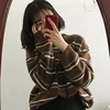 Suéteres de las mujeres de otoño cuello suéteres Chic tops diarios mujer Jersey dulce estudiante rayas Harajuku de suelto prendas de vestir ► Foto 3/6