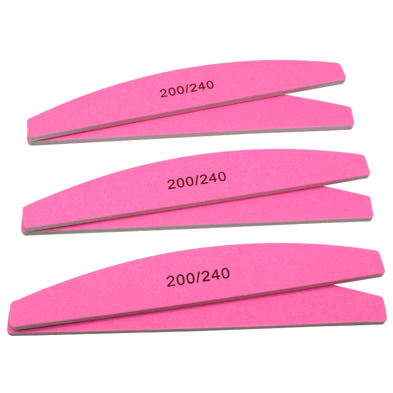 10 шт. розовый пилка для ногтей 200/240 наждачная бумага буферная доска Наждачная полулуна Шлифовальная Пилка Для ногтей полировочные файлы для маникюра УФ гель лак