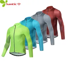 Santic Autumn Cycling Jersey for Men Breathable Waterproof Pockets Layer Tight Compressed Downhill Bike Sweat Shirts MTB Jersey