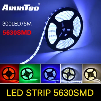 

Waterproof 5M LED Strip 5630 (5730) SMD 60LEDs/M Flexible DC 12V more Bright than 5050 SMD, Red, Green, Blue, White, Warm White