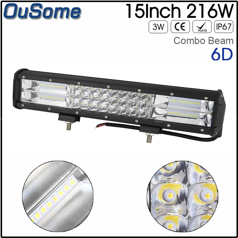 

15 Inch 3 Row 216W LED Light Bar For Offroad 4x4 4WD Atv Uaz 4WD Suv Driving Motorcycle Light Truck Led Work Lights Auto Lamp
