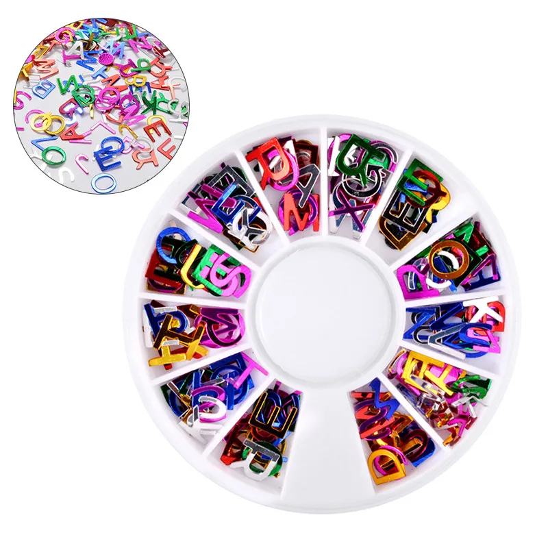 

ELECOOL 1 Wheel 12 Grids Letter Design Ornaments Nail Decoration Colorful Pigment to with Case Manicure tool Nail Decoration