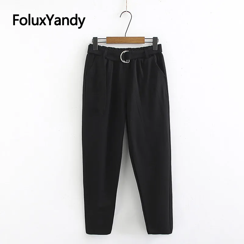 

Casual Women Harem Pants Black Trousers Plus Size 3 4 5 6 XL Sashes Loose Ankle-length Pants KKFY3384