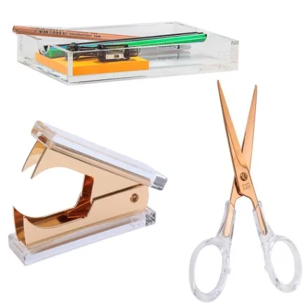 

Acrylic Gold Scissors and Staple Remover and Memo Pad Note Holder Fits 4 x 6 Inches Note Paper stationery desktop stationery