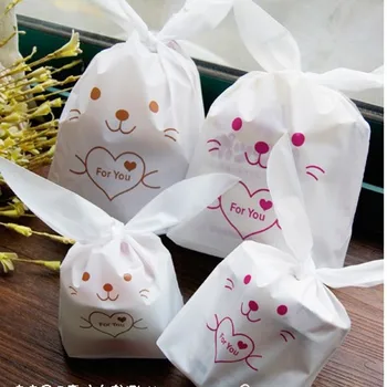 

50pcs White Rabbit Ears Dessert for Bread Chieftain toast Gift Package Plastic Bag Snacks Cake Candy Cookie Packaging bags BZ015