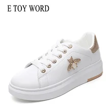 E TOY WORD 2019 New Fashion Rhinestone Sneakers Women Shoes Breathable PU Leather Platform White Women Sneakers Basket femme sneakers e goisto sneakers
