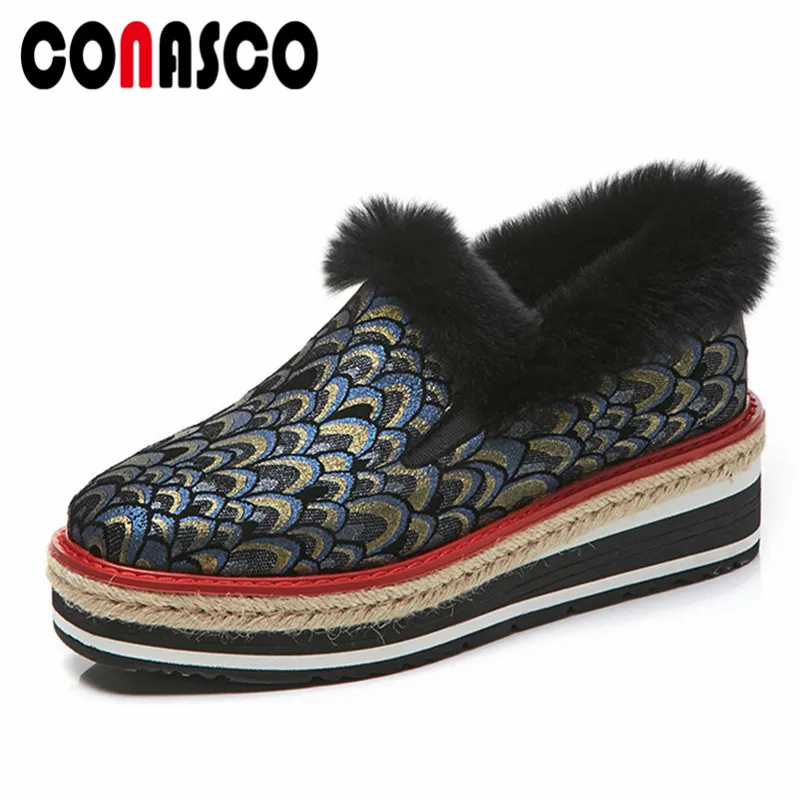 

CONASCO Fashion New Warm Slip On Flats Platforms Casual Shoes Woman Autumn Winter Comfort Casual Shoes Ladies New Basic Flats