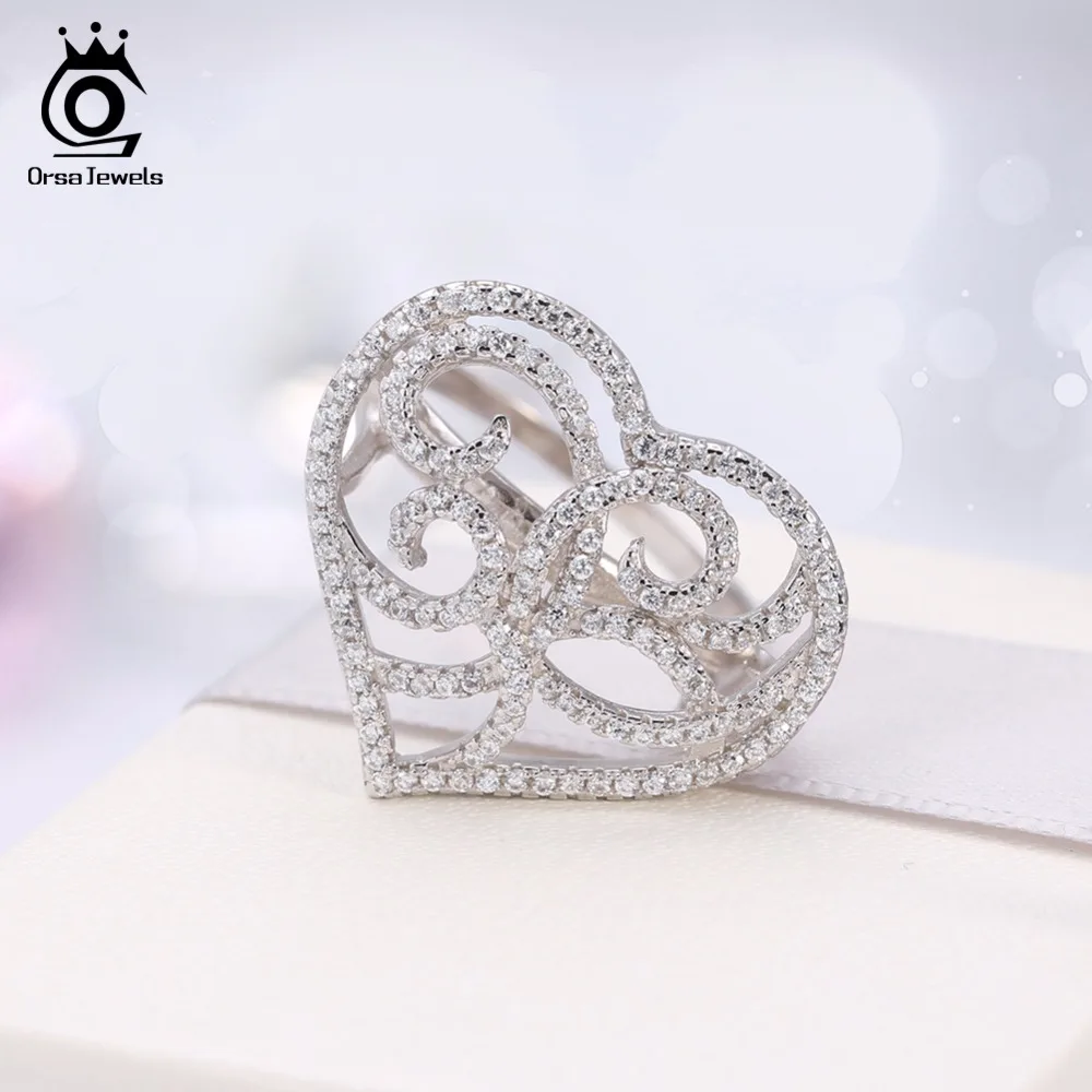 ORSA JEWELS Women Wedding Rings Romantic Heart Shape AAA Cubic Zirconia Fashion Engagement Ring Jewelry Gift For Female AOR37