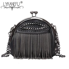 LYKANEFU/женская сумка в стиле панк из искусственной кожи, сумочка с заклепками и кисточками, сумочка, женские сумки через плечо, маленькая сумка через плечо на цепочке