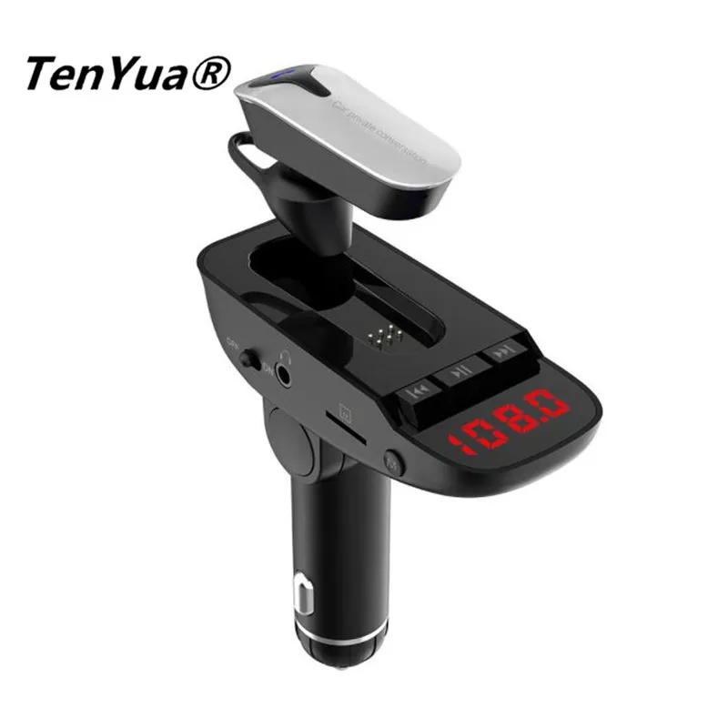 Car MP3 Player Bluetooth Headset 2 In 1 FM Transmitter Hands-Free Speakerphone Line Audio Input for All Smartphones | Электроника