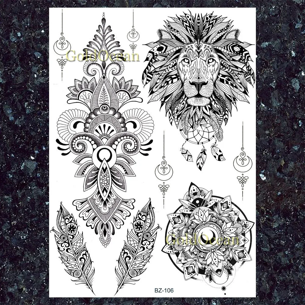 GoldOcean, черная индийская хна-Волк, Женская татуировка на руку, временная татуировка на тело, на ноги, наклейка, поддельная, водонепроницаемая, для мужчин, на заказ, большая татуировочная паста - Цвет: HBZ106