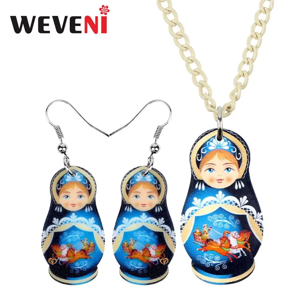 WEVENI акриловые ювелирные наборы синяя Милая Русская кукла ожерелье серьги