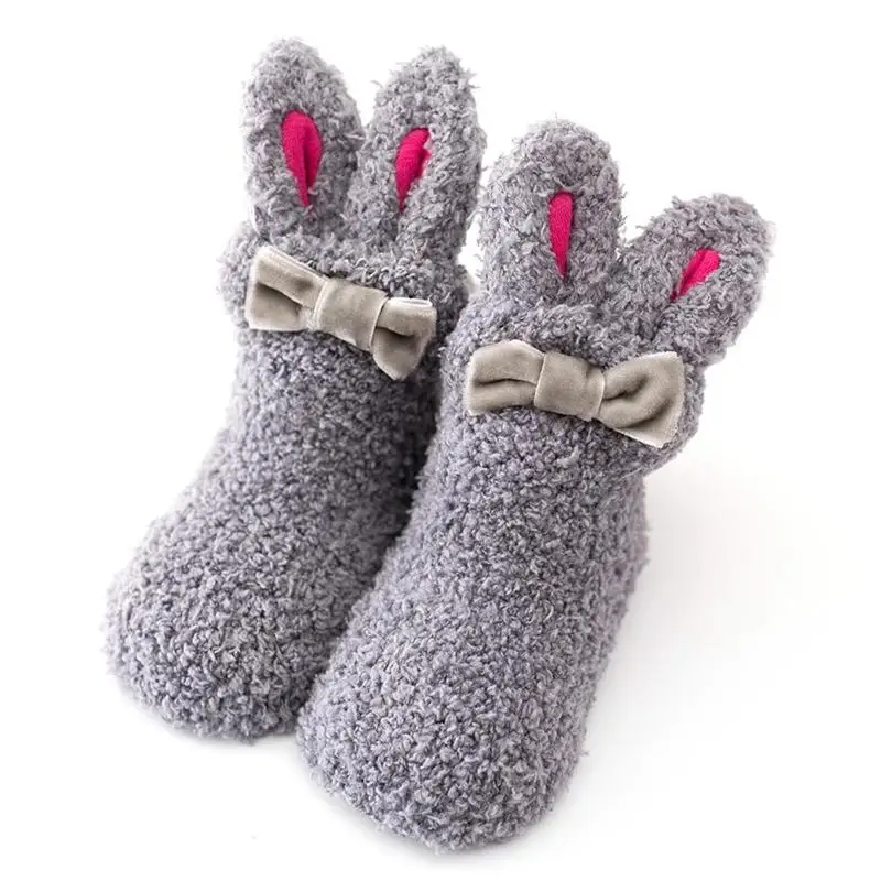Детские коралловые бархатные Носки с рисунком кролика для малышей теплый нескользящий носки-тапочки носочки для девочки Детские