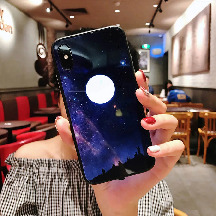 Smart Glowing Case for iPhone X 6S 7 8 Plus Lighting Mirror Glass Back Cover Mobile Phone Protective Case for iPhone 6 7 8 Funda (5)