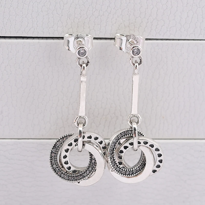 

Authentic 925 Sterling Silver Earring Interlocking Circle Openwork Heart Studs Earring For Women Wedding Gift Original Jewelry