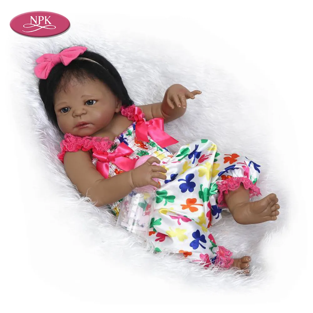

NPK 57CM Full Body Silicone Reborn Girl Baby Doll Toy Lifelike Black Princess Newborn Babies Doll Kid Birthday Gift Bebe Reborn