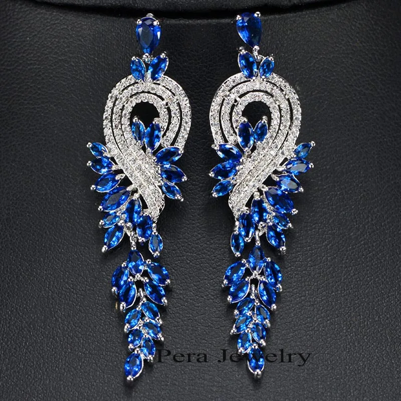 Pera роскошные королевские Асимметричные дизайнерские женские вечерние ювелирные изделия, большие длинные висячие серьги с кубическим цирконием E226 - Окраска металла: blue