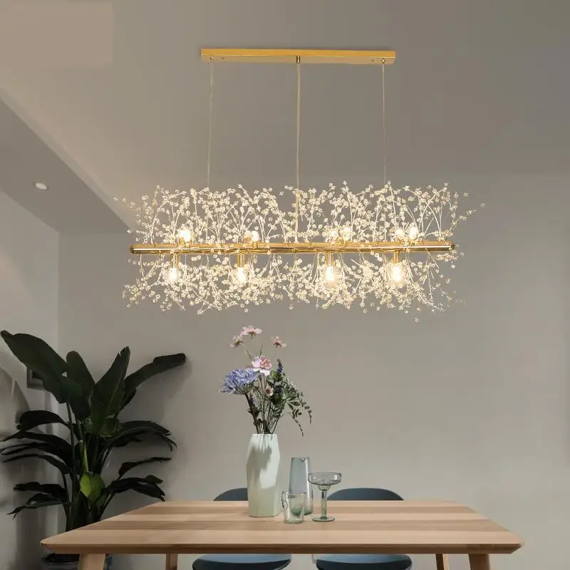 

Modern restaurant lamp creative dandelion bar light living room luminaire suspendu gold lighting G9 led strip crystal Hanglamp