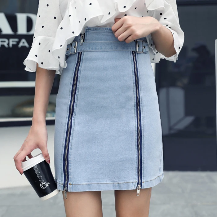 

Loyalget Denim Skirt Women Summer New Korean High Waist Zipper Office Lady Pencil Denim Skirts Hot Sexy Lace Up