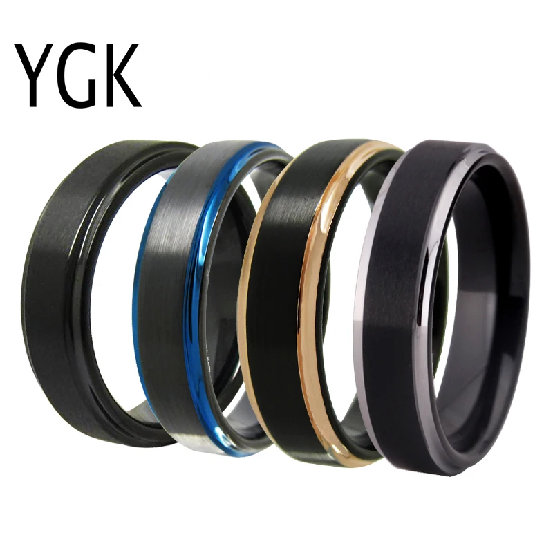 YGK Jewelry 6mm Matte Center/Black/Blue/Rose/Silver Step New Tungsten Ring Tungsten Wedding Ring For Men & Women Bridegroom Ring