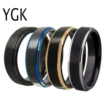 YGK ювелирные изделия 6 мм Матовый центр/черный/синий/розовое золото/серебро Шаг вольфрамовое кольцо, вольфрама обручальное кольцо для Для мужчин и Для женщин жениха кольцо